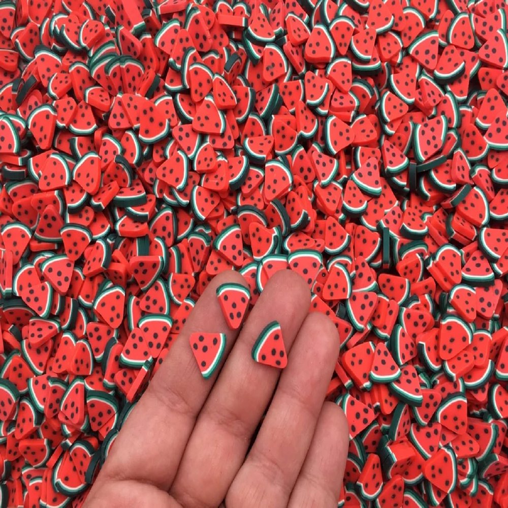 10mm Large Watermelon Polymer Clay Fruit Slices, Faux Fruit Sprinkles, Miniature Watermelon Charms, Nail Art Slices (Non Edible) (30g bag)