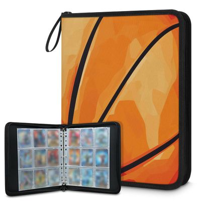 Kuquteed Basketball Print Trading Card Binder 9 Pocket 900 Cards Holder Collector Album with 50 Removable Sleeves Toys Gifts for Boys Girls Ball Yellow Stripes Game Sports Cards