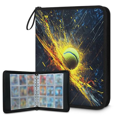 Kuquteed Graffiti Tennis Trading Card Binder 9 Pocket 900 Cards Holder Collector Album with 50 Removable Sleeves Gifts for Boys Girls Watercolor Balls Game Sports Cards