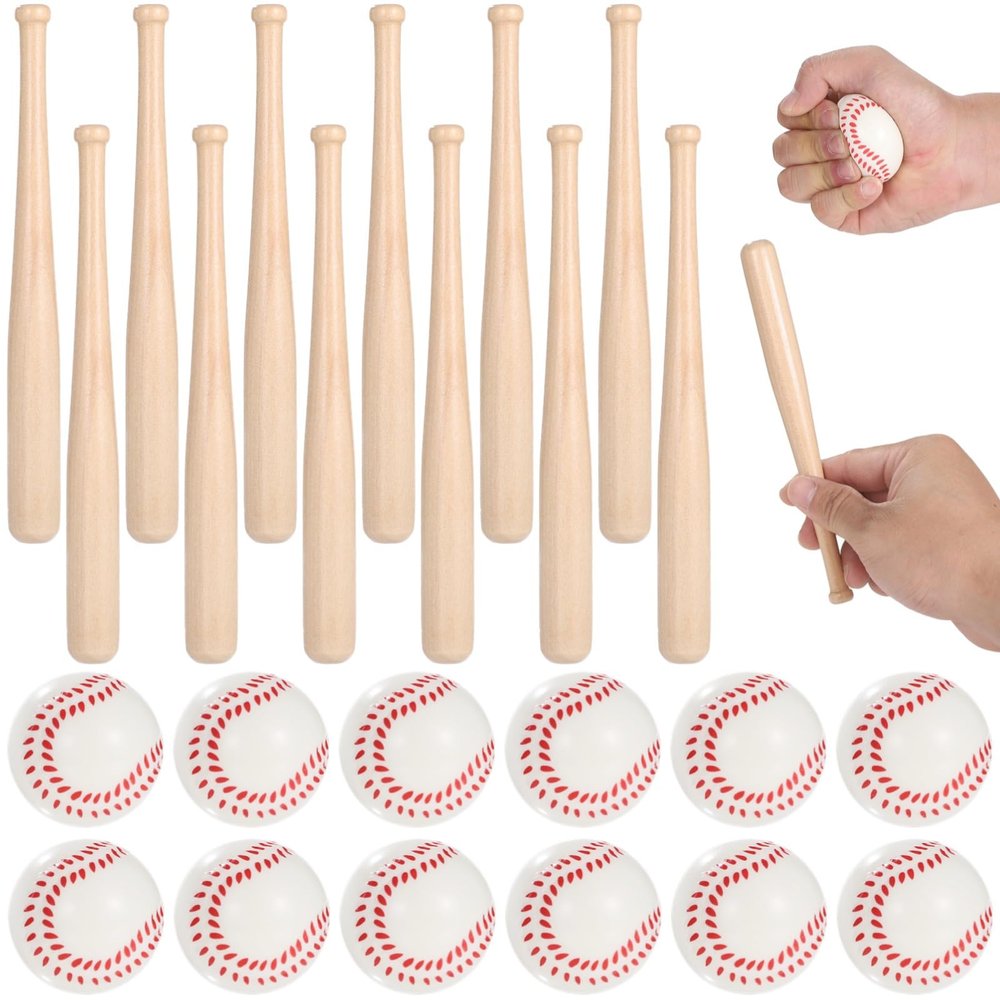 24PCS Mini Baseball Bats Mini Foam Sports Balls, 7.9 in Small Wooden Baseball Bats, 2 in Foam Baseball Balls, DIY Paintable Wood Bat for Baseball Party Supplies Sports Theme Decoration (24PCS)