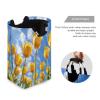 Jihqo Laundry Hamper Basket Yellow Tulips Blue Sky Collapsible Nursery Storage Bin Waterproof Clothing Baskets for Home Bedroom Bathroom Washing Room view 3