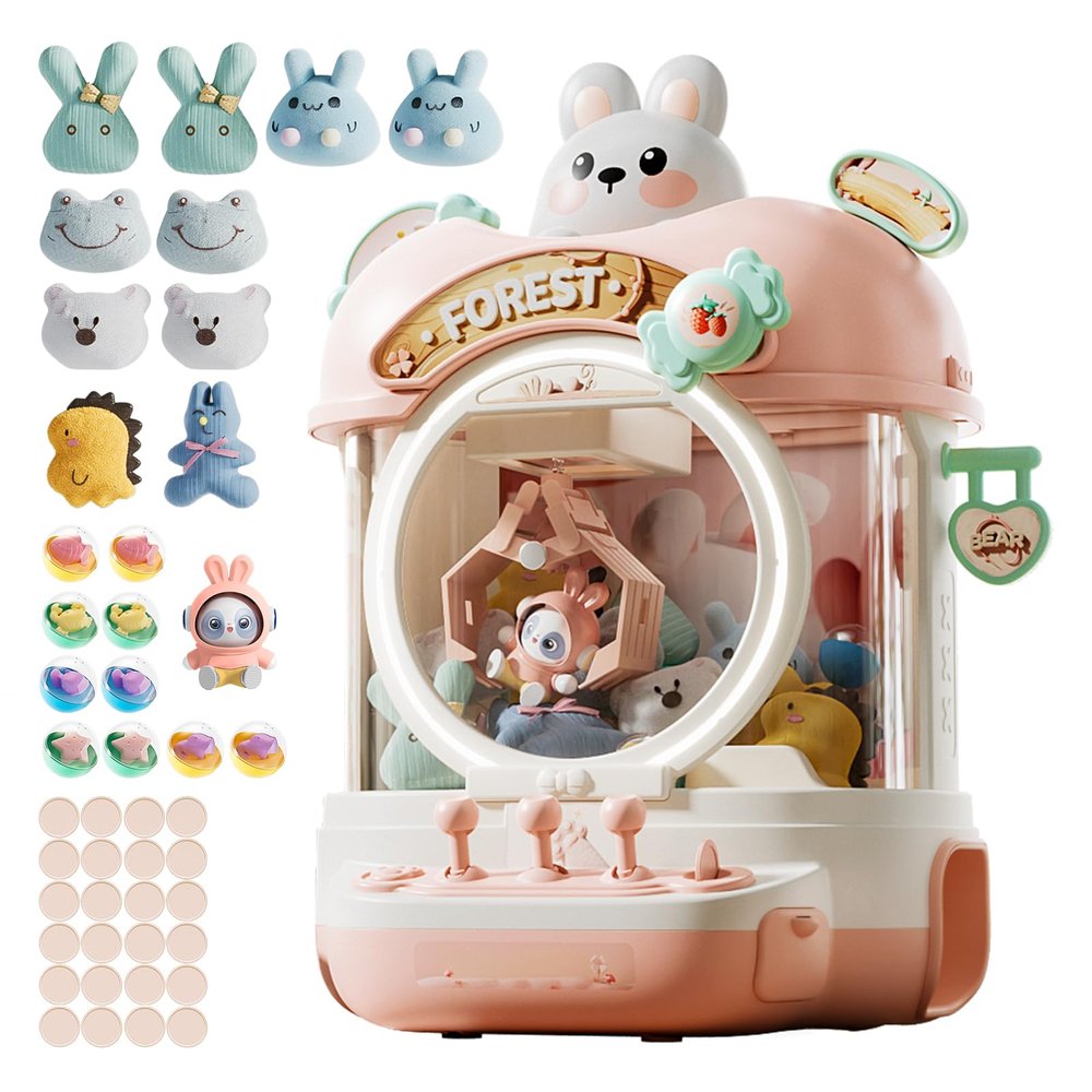 Large Claw Machine Arcade Toy with LED Light & Adjustable Sound,14" Candy Dispenser Toys Mini Vending Gashapon Machine for Kids Christmas Birthday Gifts for Girls Boys Ages 3+(Rabbit)