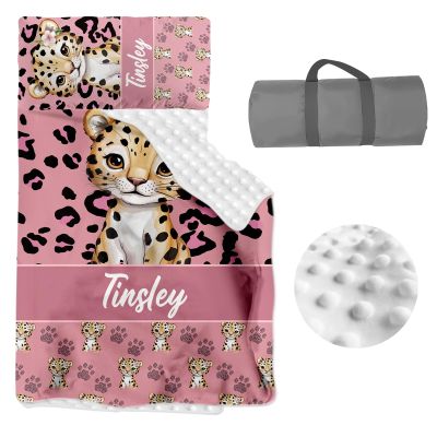 Personalized Toddler Nap Mat, Custom Name Sleeping Bag with Removable Pillow & Blanket, Roll Up Nap Mat for Boys Girls, Preschool Daycare Kindergarten, Pink Leopard Theme