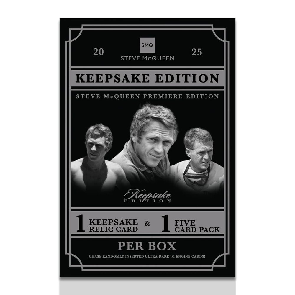 2025 Steve McQueen Keepsake Premiere Edition: 1 Encased Relic and a 5 Card Pack, Featuring Authentic Movie Props, Cut Signatures, Gem Relics