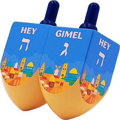 48-Pack Extra Large Jerusalem Wood Dreidels, Let's Play Dreidel The Hanukkah Game, Instructions Included (48-Pack)