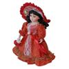 12 Inch Elegant Porcelain Miniature Victorian Girl with Hat, Handbag, and Display Stand, Red view 3