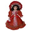 12 Inch Elegant Porcelain Miniature Victorian Girl with Hat, Handbag, and Display Stand, Red view 4