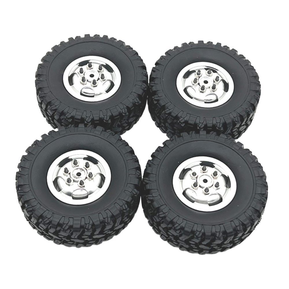4 Pack of RC Tires and Wheels for 1/12 MN82 MN78 1/16 RC Crawler Car Accessories, Argent