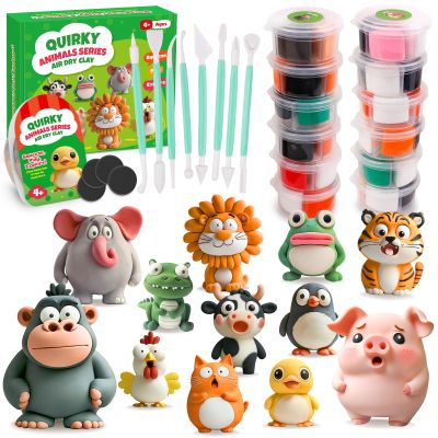 Kasfalci Air Dry Clay Kits for Kids, Arts and Crafts for Kids Ages 8-12, DIY 12 Animals Magic molding Clay Set with Sculpting Tools & Magnets, Modeling Toys for Boys & Girls Ages 4 5 6 7 8+ Years Old