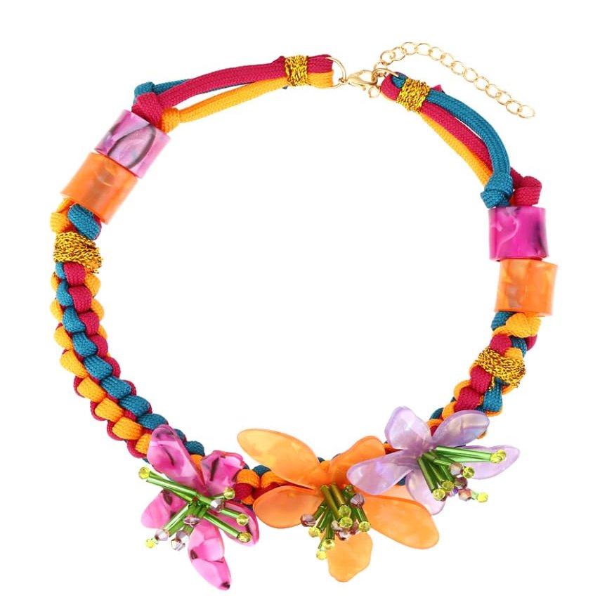 ZYIBPMSJKQCFK Bohemian Bead Acrylic Flower Hand Woven Resin Necklace For Women,multicolour,40+6cm
