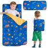 DJY Toddler Nap Mat Blue Car Slumber Bag,Kid Sleeping Mat with Removable Pillow & Minky Blanket,Perfect for Daycare,Preschool,Kindergarten,Travel view 1