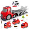IJIGU Truck Toys for Toddler 1, 2, 3, 4 Year Old Boy, City Fire Transport Trucks Toy Set, Ideal Christmas Birthday Gifts for Kids. view 1