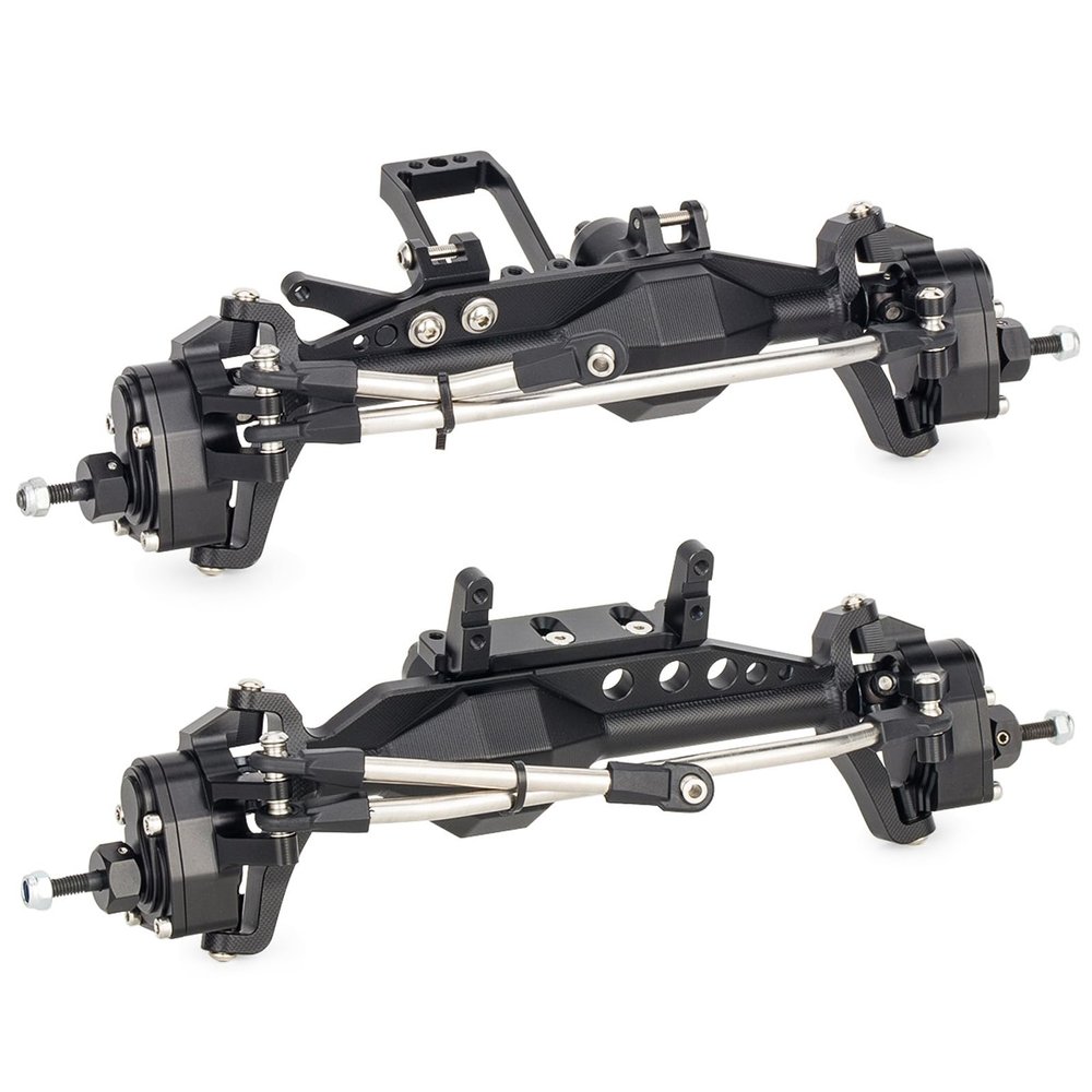 1/10 RC Portal Axles Set with BTA SOA Servo Mount CNC Aluminum One Piece Construction Offset Front Rear Completes Axle Set for Axial Capra 1.9 UTB LCG Cheater Rig 4WS DIY Upgrades (Black)