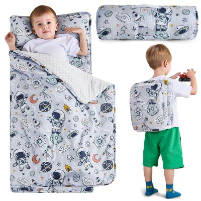 DJY Toddler Nap Mat Space Ship Slumber Bag,Kid Sleeping Mat with Removable Pillow & Minky Blanket,Perfect for Daycare,Preschool,Kindergarten,Travel