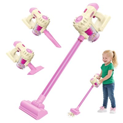 Kids Vacuum Toy That Really Works 3 in 1 Toddler Vacuum Cleaner with Realistic Suction, Role Play STEM Educational for Girl Boy 3 4 Year Old (Pink)