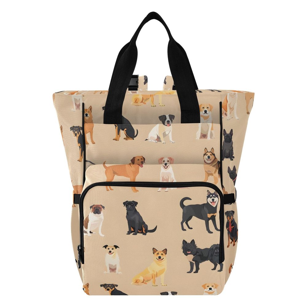 Diaper Bag Backpack Tote Multifunction Baby Nappy Changing Bags Cute Dogs Beige Large with Stroller Straps Travel
