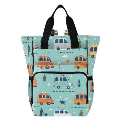 Diaper Bag Backpack Tote Multifunction Baby Nappy Changing Bags Cute Car Bus Large with Stroller Straps Travel