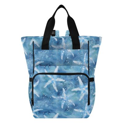 Diaper Bag Backpack Tote Multifunction Baby Nappy Changing Bags Starfish Blue Watercolor Large with Stroller Straps Travel