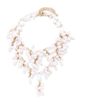 Baroque Imitation Pearl Handmade Bead Necklace Set,white,51+7cm