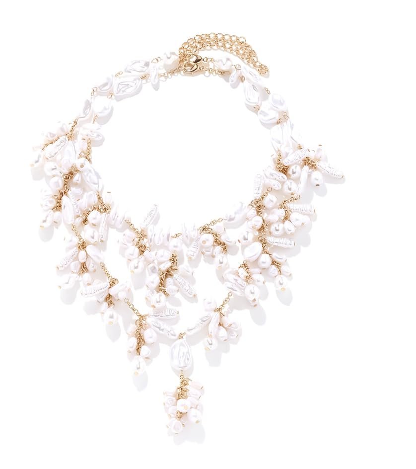 Baroque Imitation Pearl Handmade Bead Necklace Set,white,51+7cm