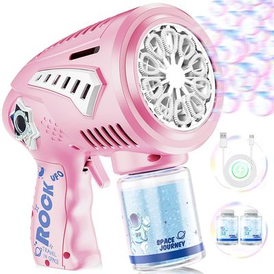 Bubble Gun - USB-C Rechargeable Bubble Machine with Larger-Size Bubbles Design & LED Light - Toys Gifts Ideas Age 3-15 for Boys Girls Party Favors Birthday Easter