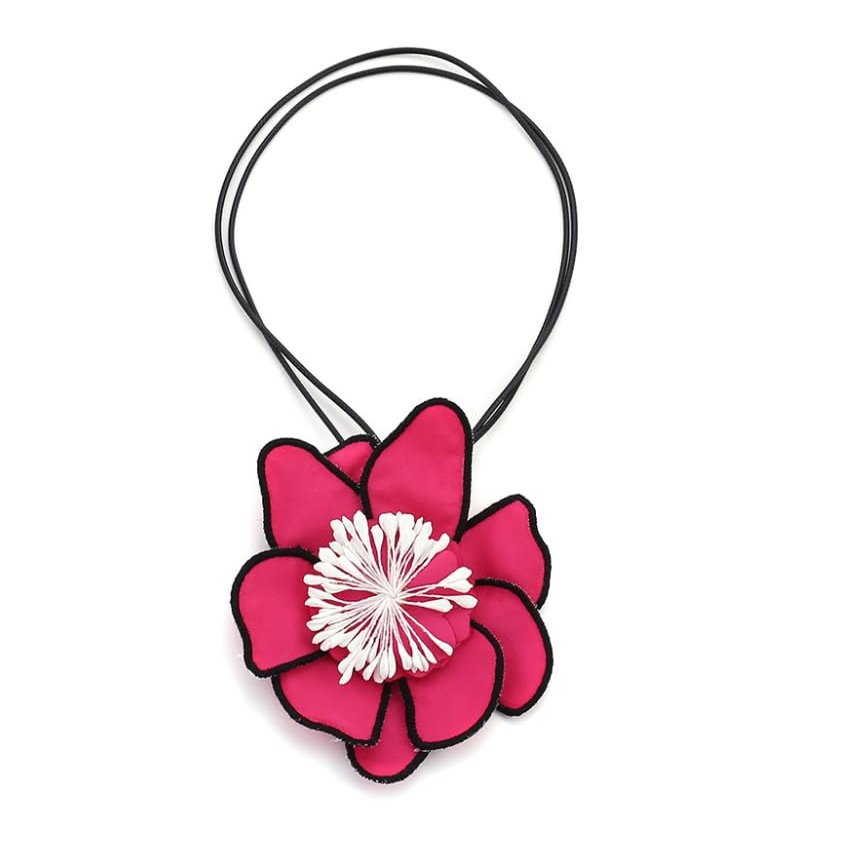 ZYIBPMSJKQCFK Handmade Fabric Flower Pendant Vintage Necklace Accessory,rose Red,90cm