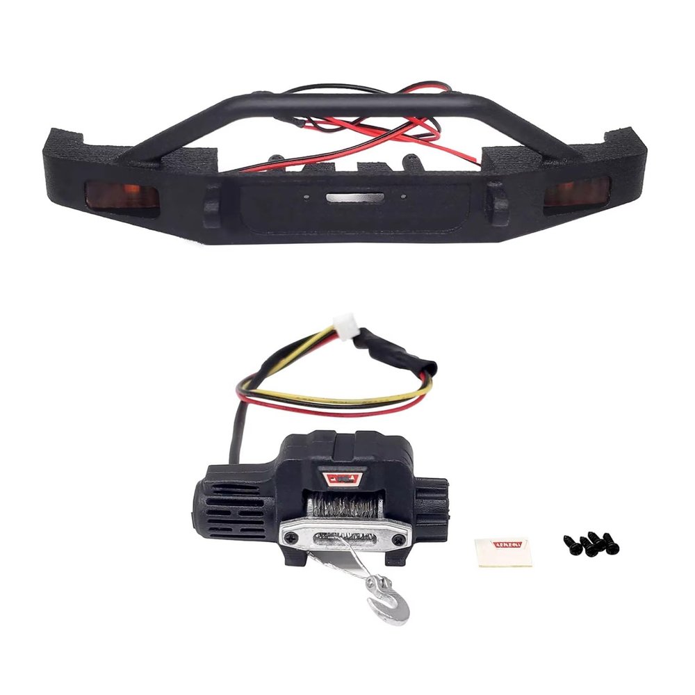 for Hpi Venture Artificial for Hilux Hynix Winch 1/18 Front Bumper with Light Brushed Version Special Winch Upgrade Accessories Rc Car Headlamps Lights(Bumper Add Winch)