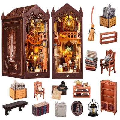 CASRRA Book Nook Kit for Adult DIY Booknook Dollhouse Miniatures Bookshelf Insert Library Decor 3D Wooden Puzzle
