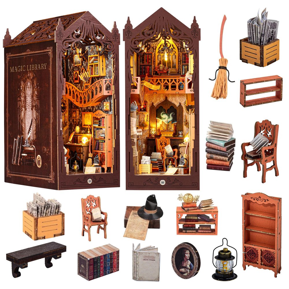 CASRRA Book Nook Kit for Adult DIY Booknook Dollhouse Miniatures Bookshelf Insert Library Decor 3D Wooden Puzzle