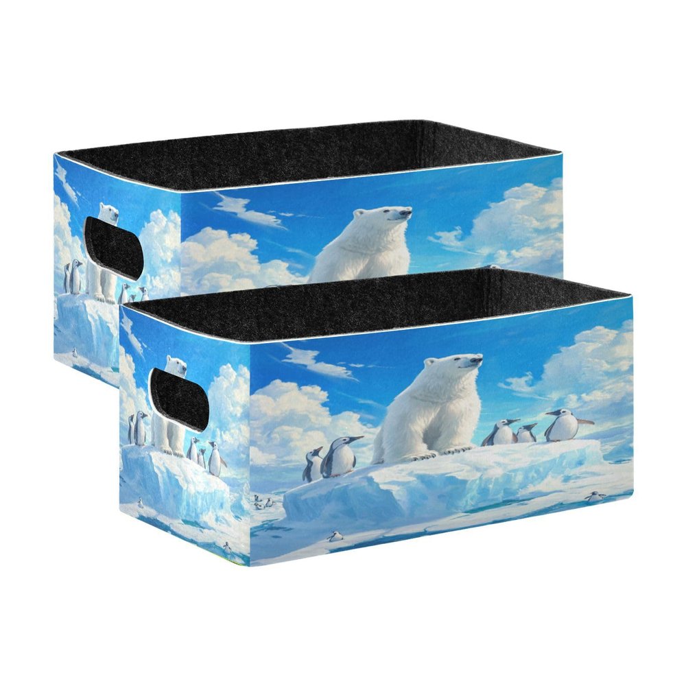 Lotupokon Bear Penguin Iceberg Storage Bins Cubes Basket Foldable Cube Storage Bin Box Fabric Clothes Basket Cube Organizer Laundry Baskets for Bedroom Bathroom Office Car Set of 2