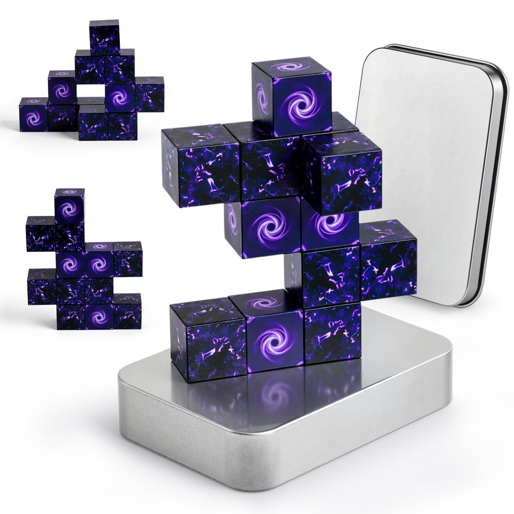3 otters Travel Magnetic Blocks, 12PCS STEM Building Cubes with Metal Storage Tin Montessori Learning for Kids, Pocket-Sized Toddler Quiet Toys for Trip Airplane Essentials