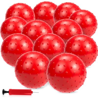 CZBRO 12PCS Bouncy Balls for Kids Toddlers, 7 Inch Sensory Balls Spiky Massage Stress Ball Bulk with Air Pump, Indoor Outdoor Sports Sensory Toys & Party Favors(Red)
