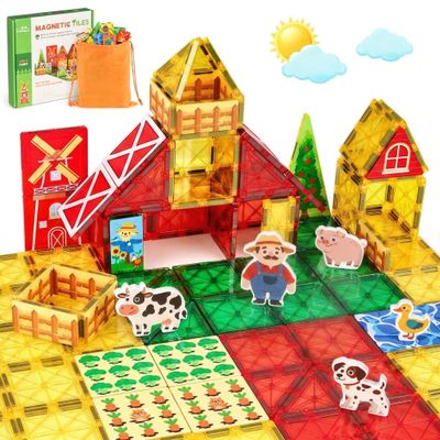 3 Otters 42PCS Magnetic Tiles Toys with Farm Animals, Magnetic Building Blocks Educational STEM Toys for Birthday Party Gifts Kids Toddlers Preschool Classroom