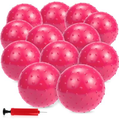CZBRO 12PCS Bouncy Balls for Kids Toddlers, 7 Inch Sensory Balls Spiky Massage Stress Ball Bulk with Air Pump, Indoor Outdoor Sports Sensory Toys & Party Favors(Pink)