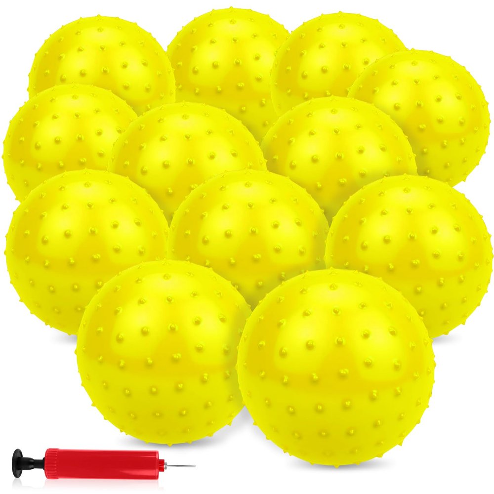 CZBRO 12PCS Bouncy Balls for Kids Toddlers, 7 Inch Sensory Balls Spiky Massage Stress Ball Bulk with Air Pump, Indoor Outdoor Sports Sensory Toys & Party Favors (Yellow)