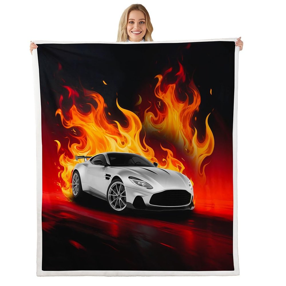 jejeloiu Red Race Car Sherpa Blanket Plush Fuzzy Baby 30"x40" Kids Speed Sports Car for Bed Couch Chair Living Room Extreme Sports Racing Flame Fast and Furious Fleece Throw Blanket Room Decor