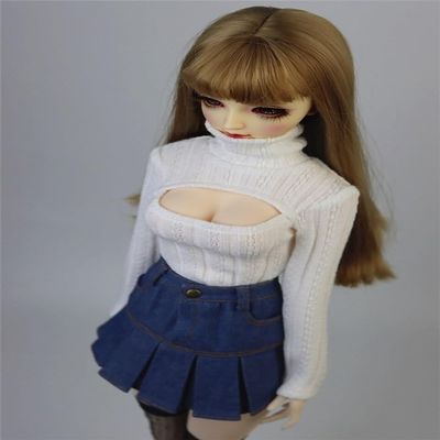 SssHam BJD Doll 1/3 1/4 Dolls Ball Jointed Doll Cute DIY Toys Clothing White Sweater, Blue Denim Pleated Skirt (Clothes Only, Doll Not Included)(1/3)
