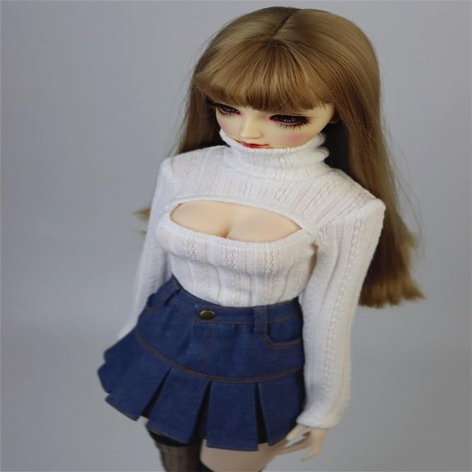 SssHam BJD Doll 1/3 1/4 Dolls Ball Jointed Doll Cute DIY Toys Clothing White Sweater, Blue Denim Pleated Skirt (Clothes Only, Doll Not Included)(1/3)