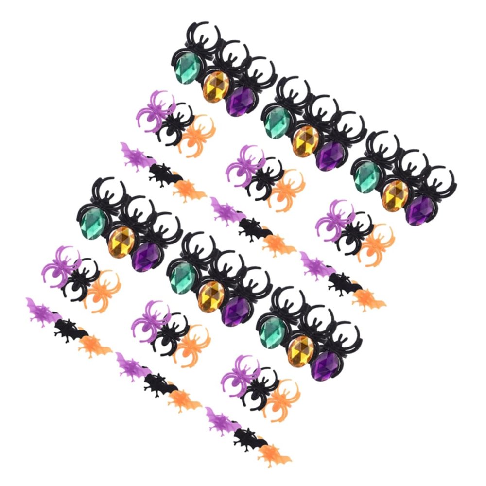 Garneck 60 Pcs Halloween Finger Ring Spider Bat Jewelry for Non Party Props for Dress Up Pretend Play and Indoor Outdoor Fun