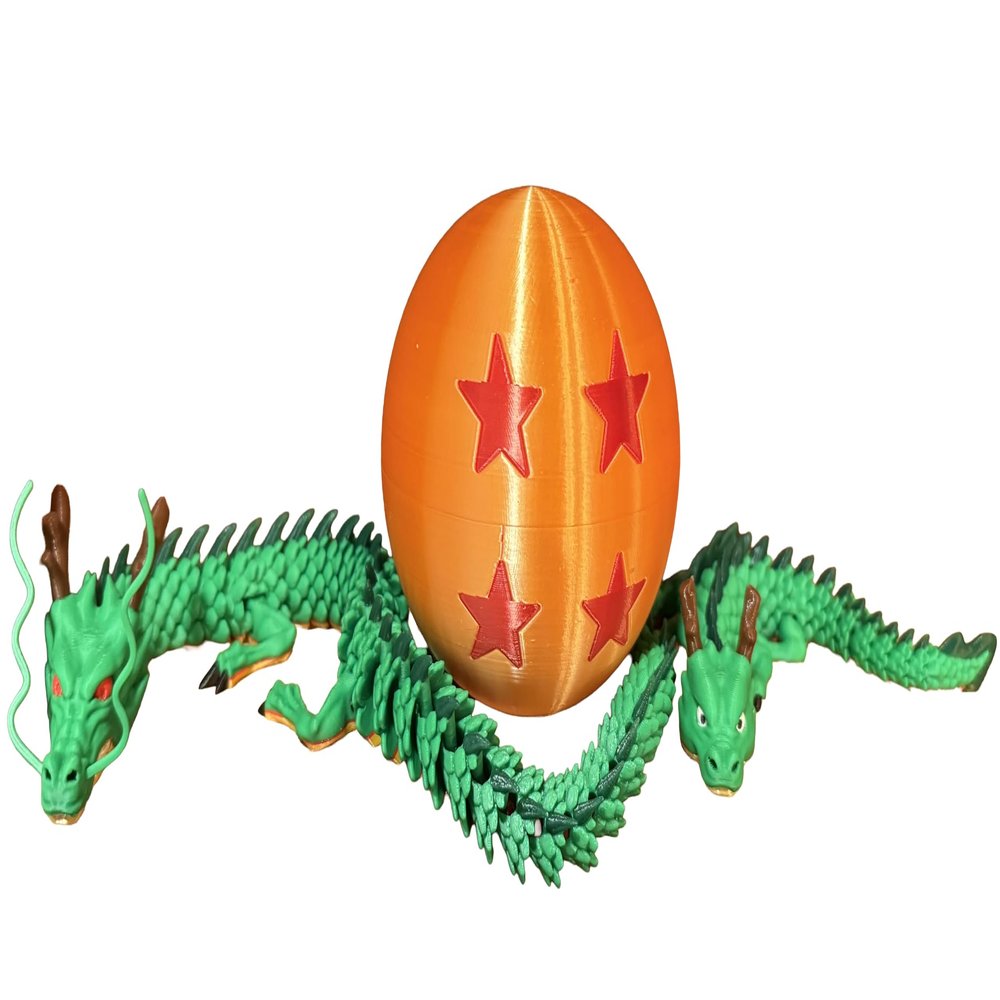 17.5 Inch Articulating Shenron Dragon Toy and 7 Inch Junior Shenron Dragon Inside Surprise 4 Star Ball/Egg, Green, Gold, Orange, Red, Black, and Brown (Small & Large Dragon w/Ball)