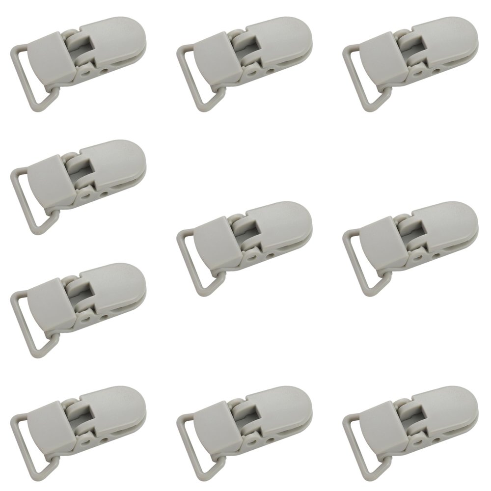 10-Pack Pacifier Clip Replacement Ends - BPA-Free Plastic Fasteners for DIY Baby Crafts, Sewing Bibs & Blankets Straps (3/4 Inch, Gray)