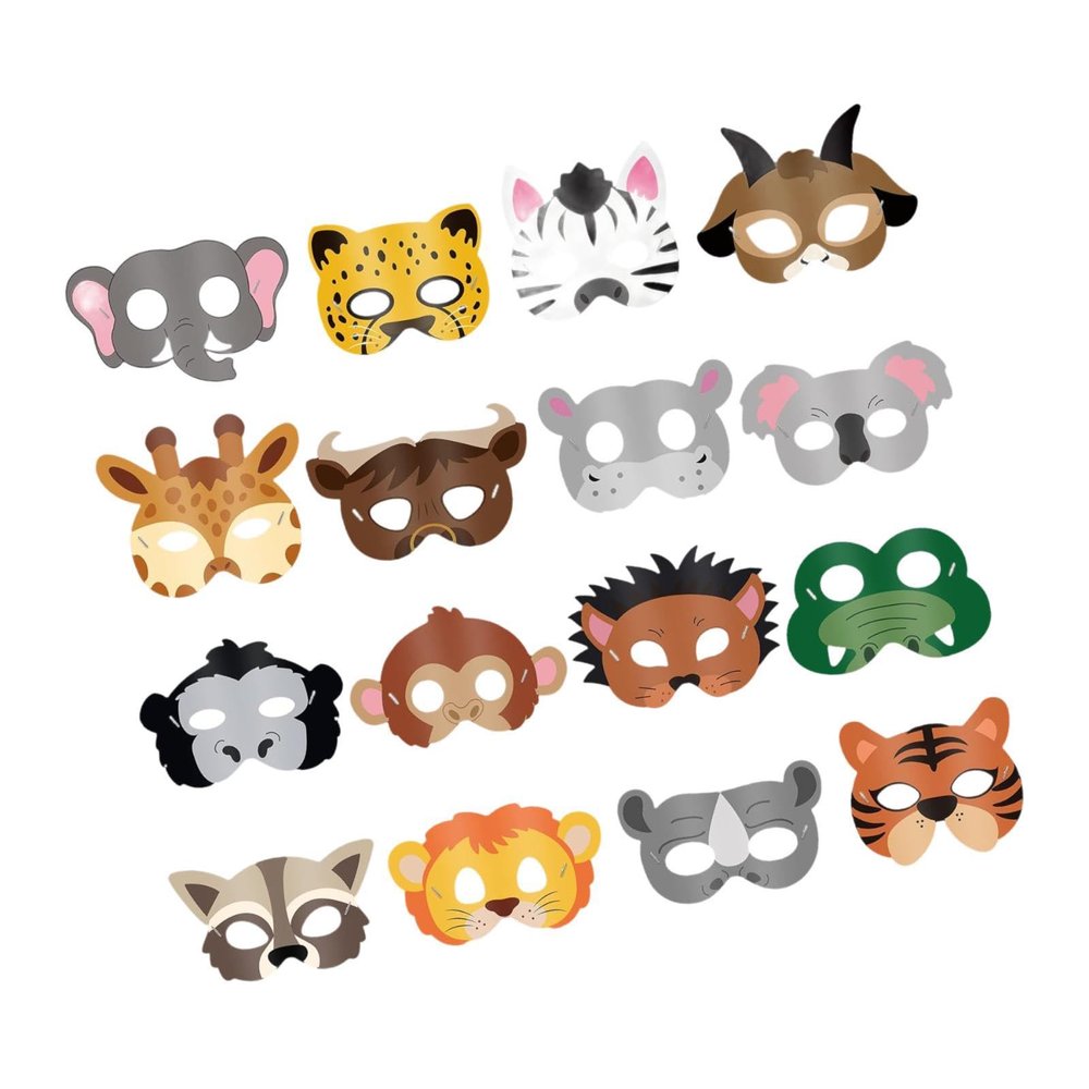 16 Pieces Animal Mask Jungle Zoo Animals Cartoon Mask for Classroom School Supplies Party Favors
