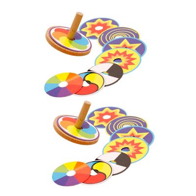 HONMEET 2sets Wooden Tops Cardboard Hand Toys for Boys and Girls Spinning Gyroscope Toy Fidget Gyroscope