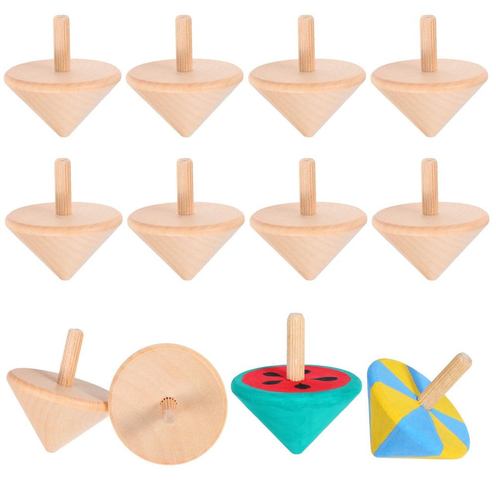 Housoutil Wooden Gyro Toys for Kids DIY Painting 2.17 Inch Spinning Tops Handcrafted Rotating Wooden Spinning Toy Educational Creative Play for Parent-Child Interaction