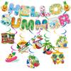 31pcs Summer Party Decorations Hawaiian Luau Party Hanging Swirls Hello Summer Banner Summer Tropical Beach Birthday Party Supplies Decorations view 1