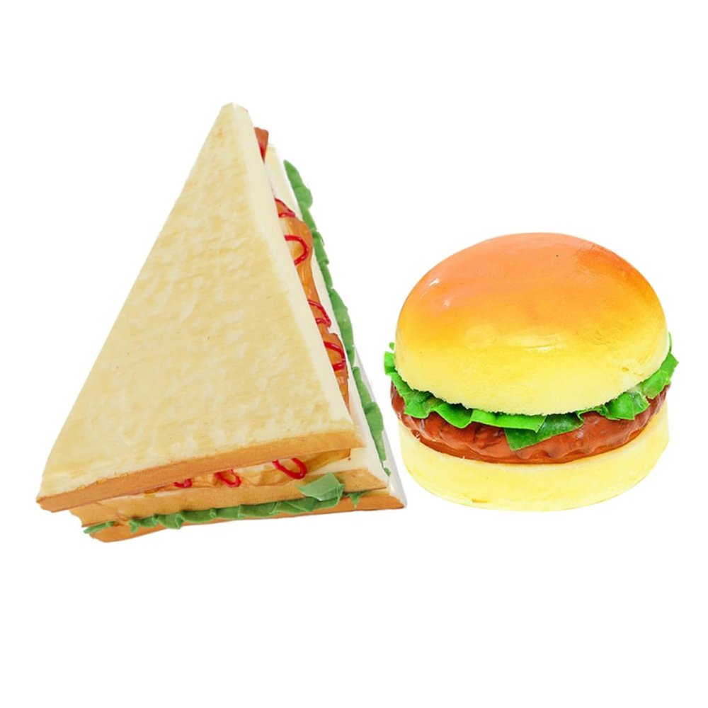 LOLIPPYY Artificial Hamburger Simulation Food Model 2PCS Faux Bread Photography Props Realistic PU Material Decoration for Home Kitchen