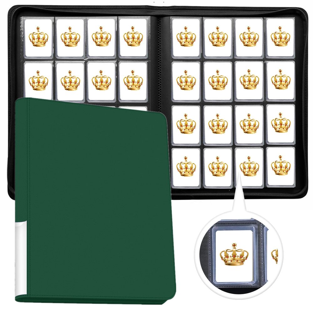 16 Pocket Toploader Binder, Holds 640 Cards, Ringless Design Side-Load Toploaders Holder for 3"x4" Top Loader Trading/Sports Cards Top Loaders (Green)