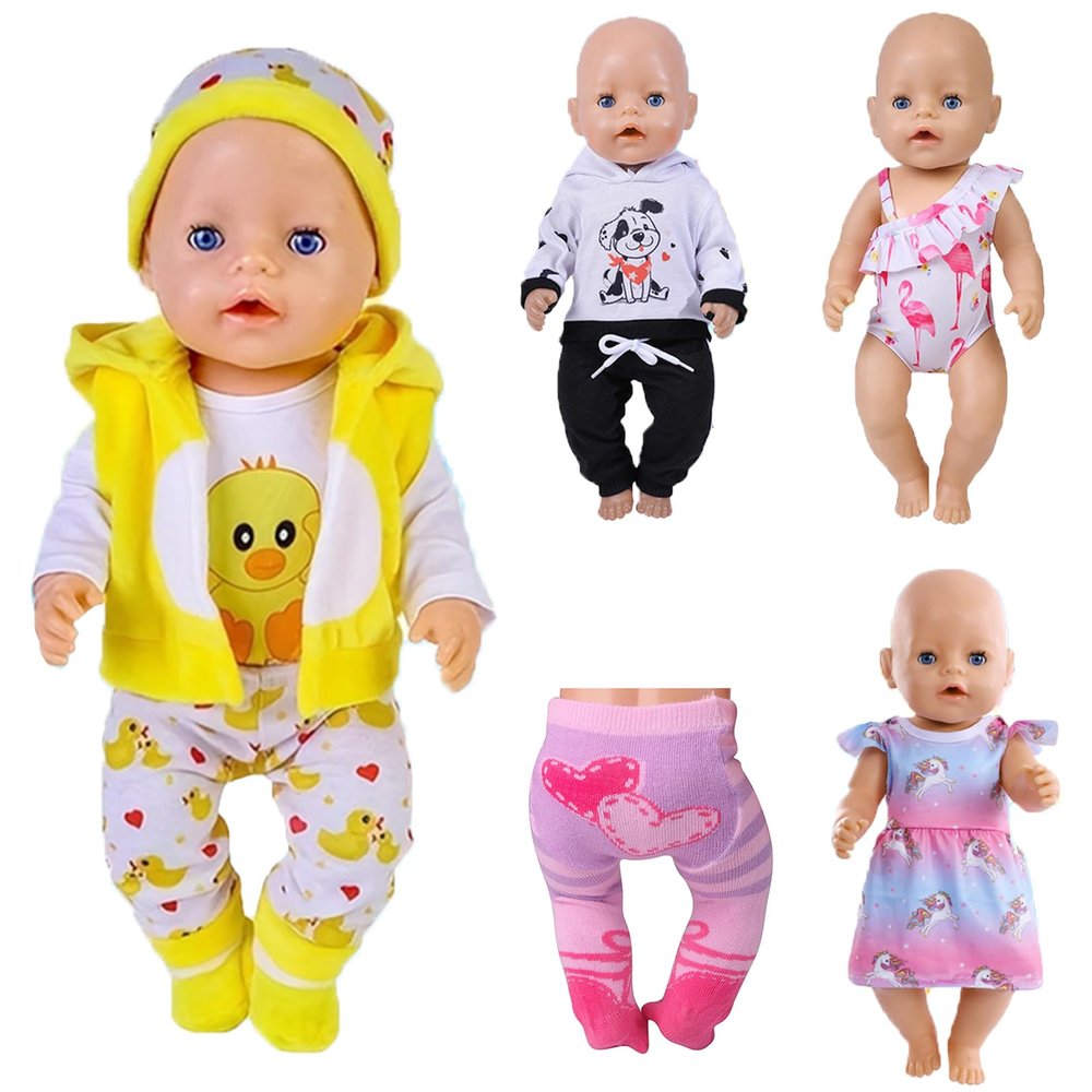 14-18 Inch Baby Doll Clothes 5 Sets Accessories Dress with Hats Socks for New Born 43cm Toy Baby Doll 14-16 Inch/15 Inch/18 Inch/Girl&Boy