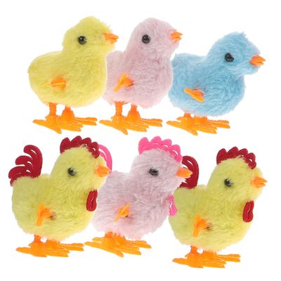 Abaodam 6pcs Plush Chicken Wind Up Soft Safe Playthings for Clockwork Chickens for Bedroom Decor Engaging Playtime for Boy Girl Random Color