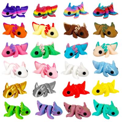 24 Pcs 3D Printed Axolotl Animals Set  Colorful Articulated Mini Fidget Toys  Fun Party Favors, Classroom Rewards & Desk Decor
